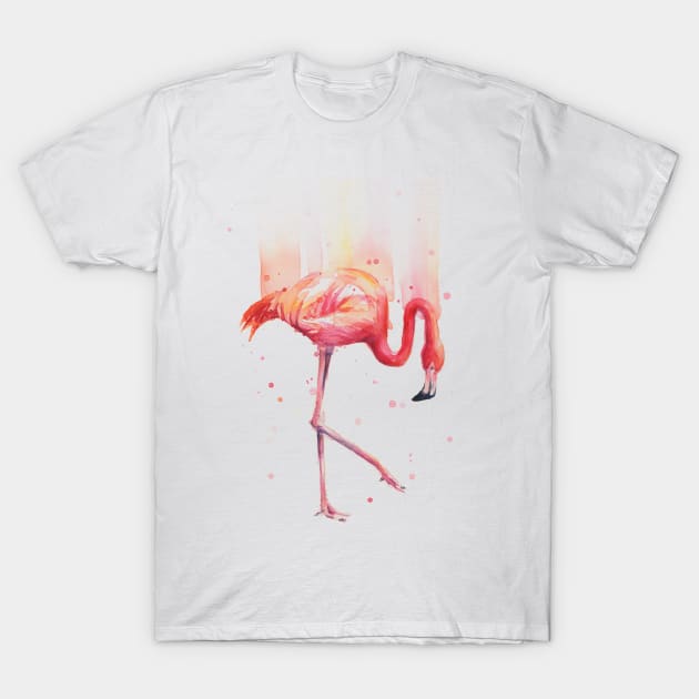 Flamingo Watercolor T-Shirt by Olechka